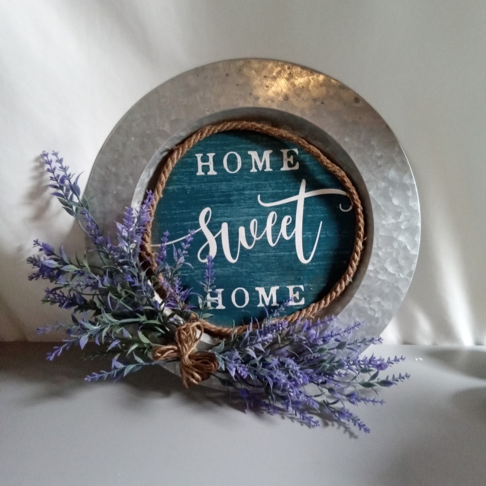 Home Sweet Home Galvanized Metal Wall Decor Lavender Farmhouse Sign 13 Inch